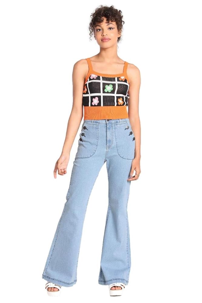 Hell Bunny Jill Jeans Retro Flared Stretch Denim 1960s 1970s